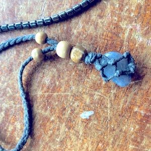 3/$15 Lapis lazuli gem adjustable wooden tie toggle bracket anklet